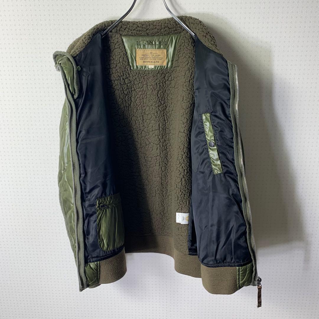 avirex キルティングフライトジャケット L カーキ 中綿 ボア ジップ