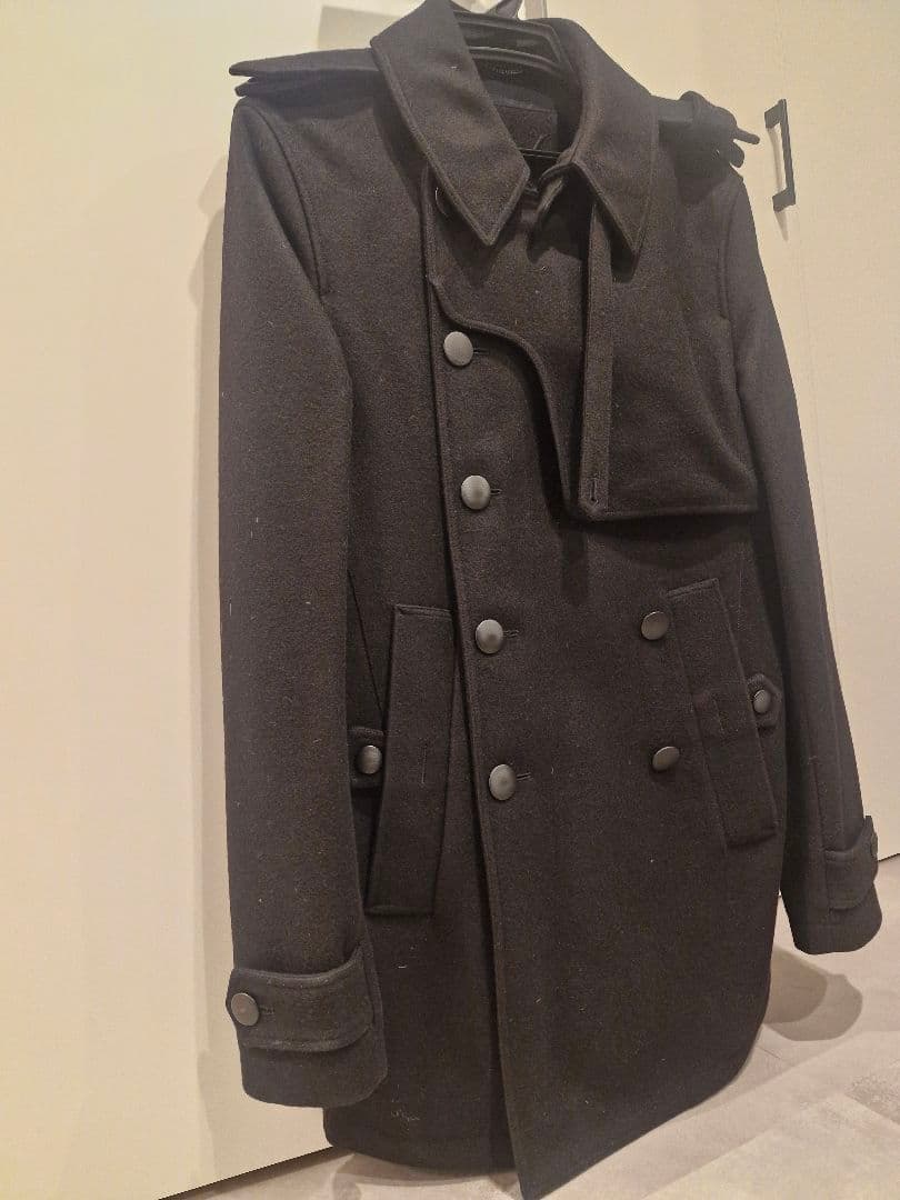 [超美品] YSL イヴ・サンローラン 濃紺 ウール ピーコート