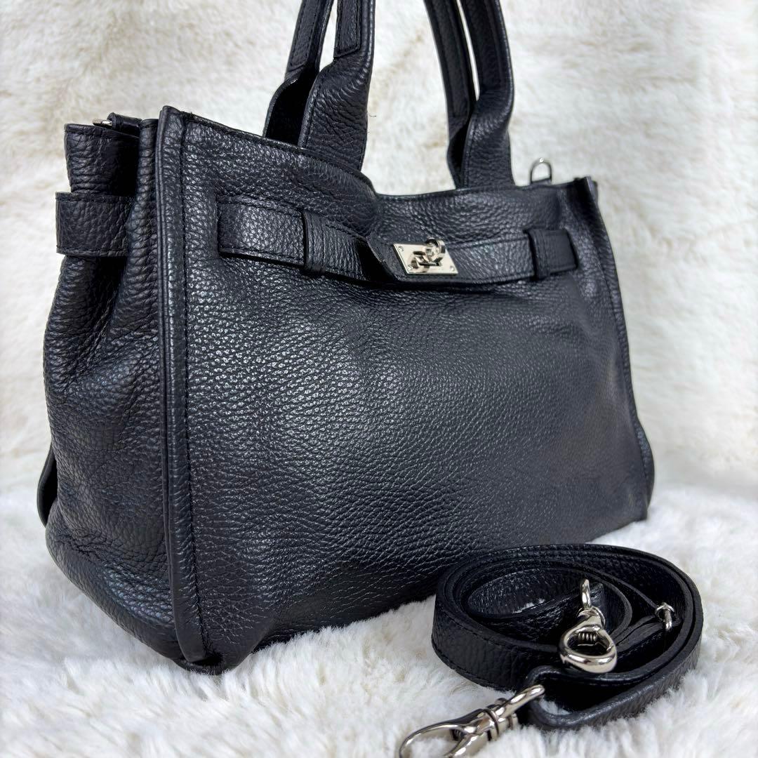 【りょう様用】銀座かねまつ 本革レザー 2WAY ショルダーバッグ ブラック