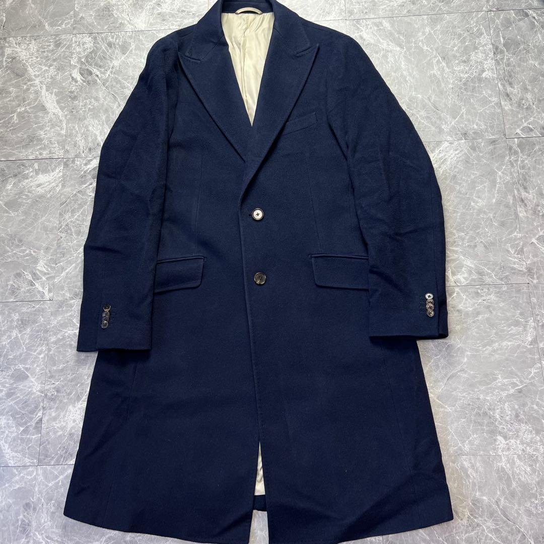 美品　キャメル100% ユニバーサルランゲージ　チェスターコート ロング　XL