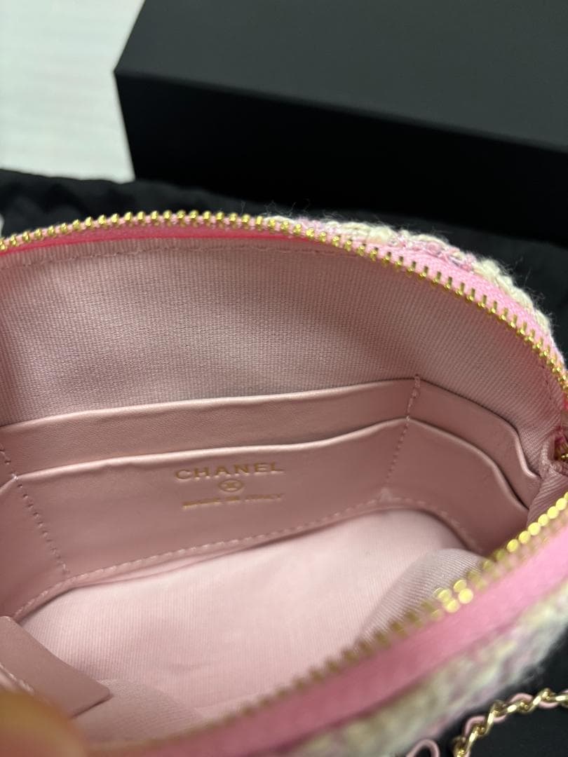 ピンク ツイード チェック柄 ショルダーバッグ