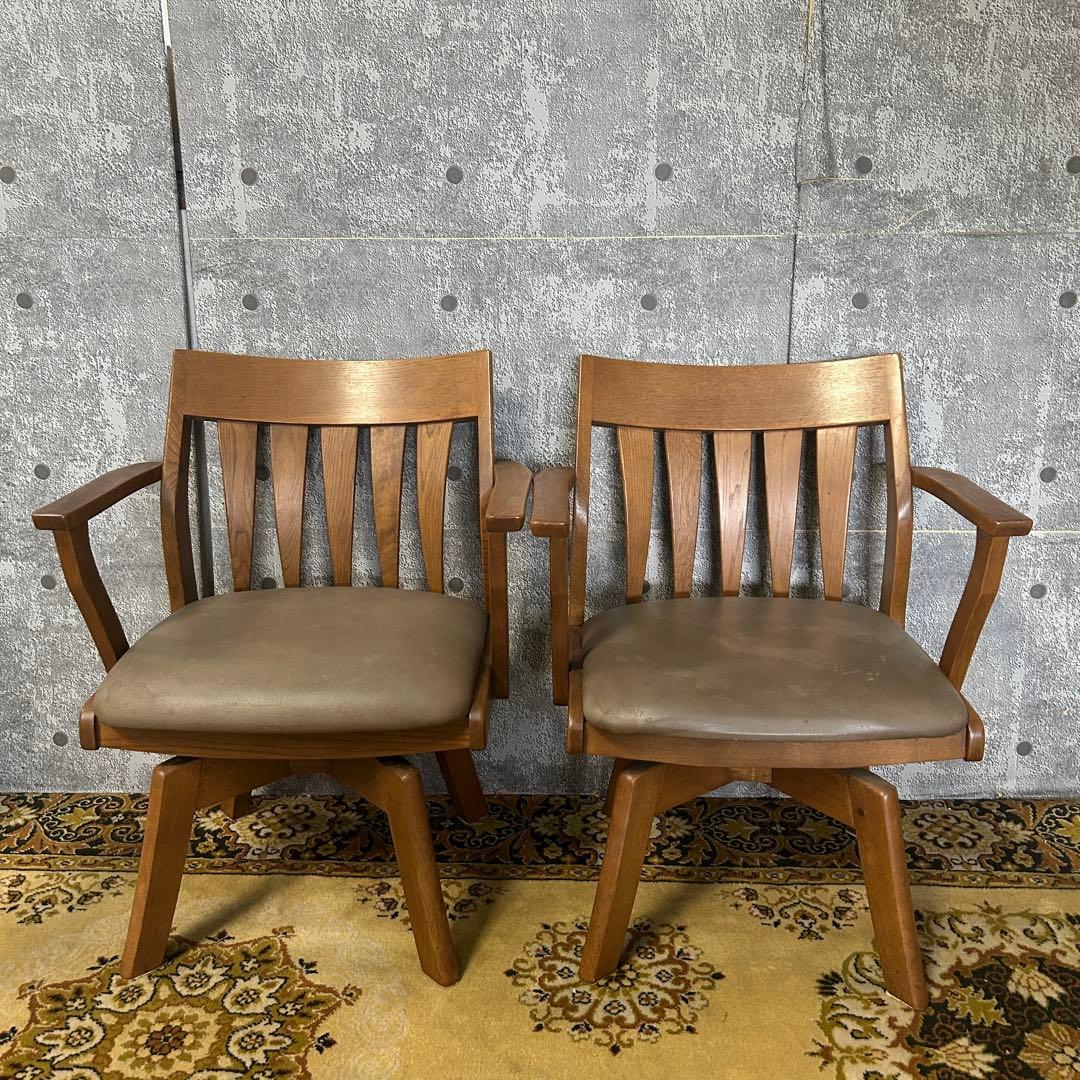 ꧁ダイニチ 大日家具工業꧂回転式ダイニングチェア4脚 アーム 食卓椅子