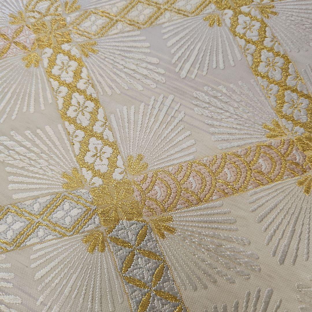 袋帯☆つづれ唐織☆正絹☆加賀の宴☆六通☆フォーマル☆白地☆七宝柄☆仕立て上がり