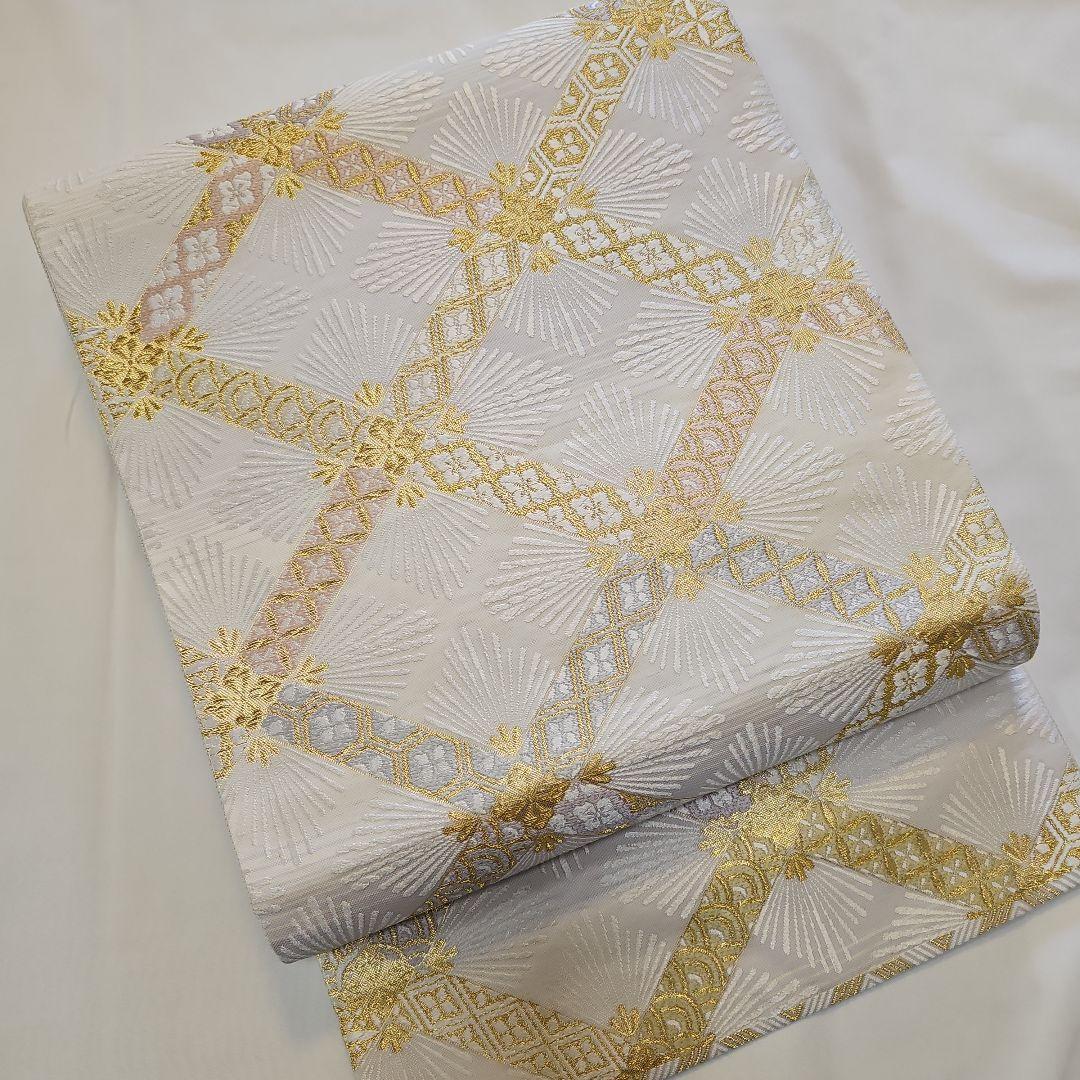 袋帯☆つづれ唐織☆正絹☆加賀の宴☆六通☆フォーマル☆白地☆七宝柄☆仕立て上がり