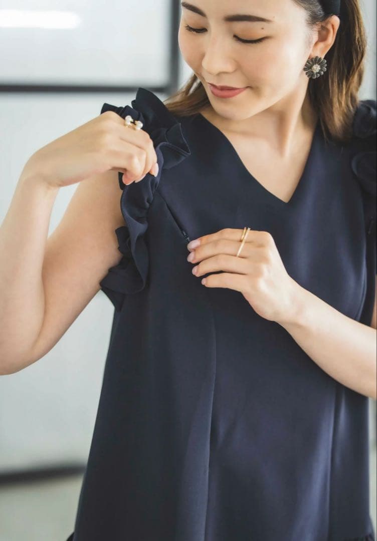 【bitnabi】ビンナビ　par-langドレス　ネイビー　授乳服　ワンピース
