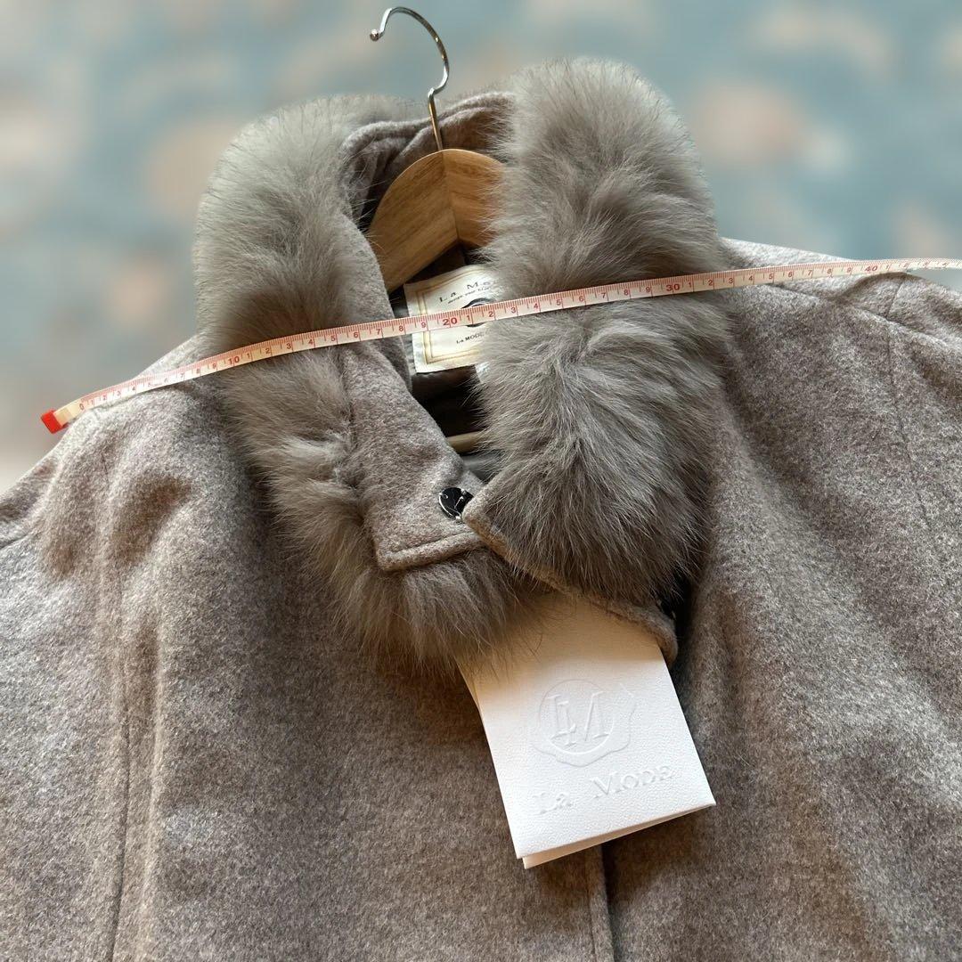 未使用品　LA MODE ラモード　ポンチョ　マント　リアルファー　大きいサイズ