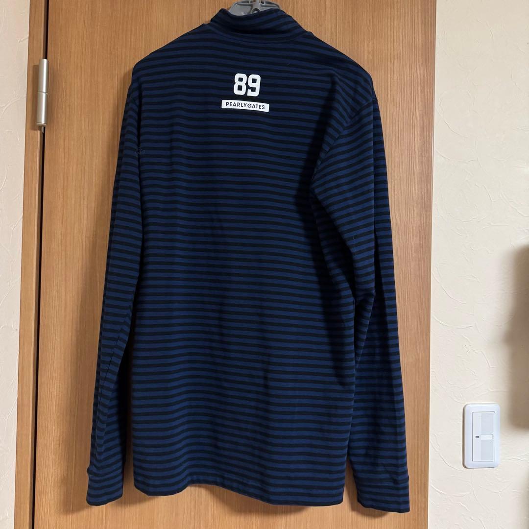 パーリーゲイツ ハイネック 長袖 L ボーダー　ネイビーブラック