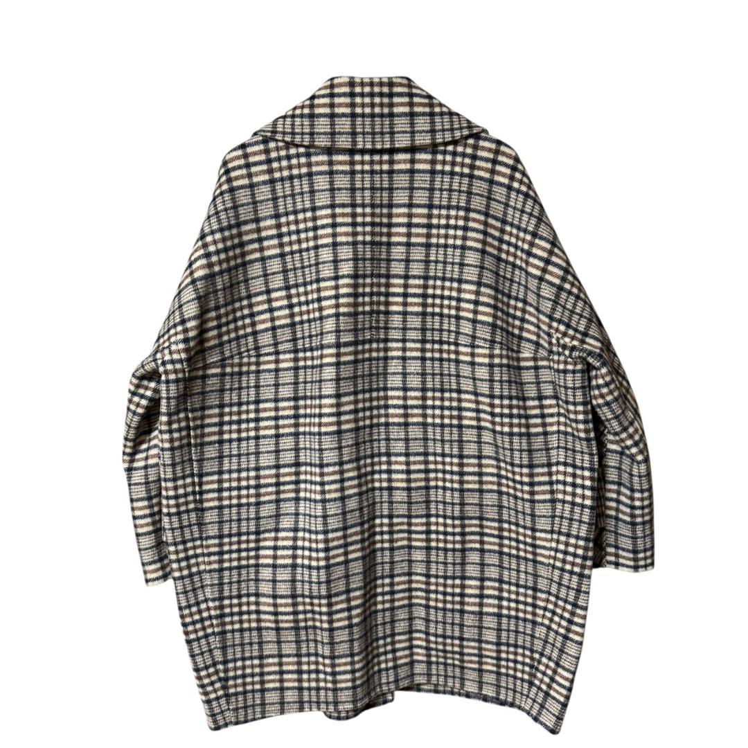 フラップポケットハーフ丈コクーン接結コート　美品✨