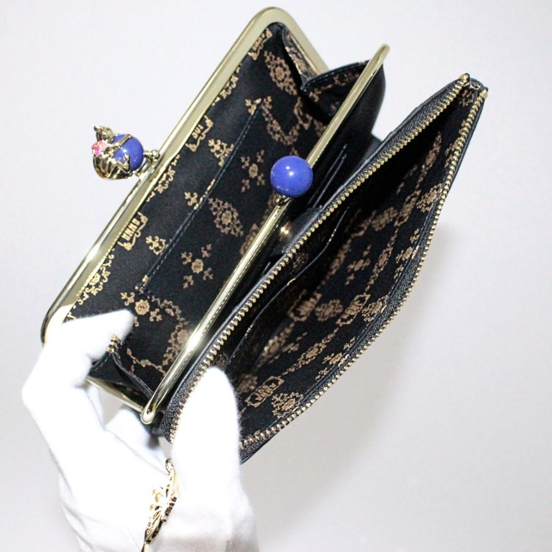 新品 アナスイ ふっくらレザー ネコちゃんがま口小銭入れ 二つ折り長財布 黒