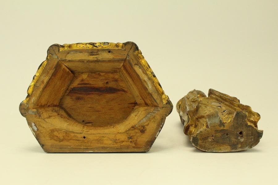 仏教美術 木彫 金彩 阿弥陀如来像 時代物 高35.5cm(A511)