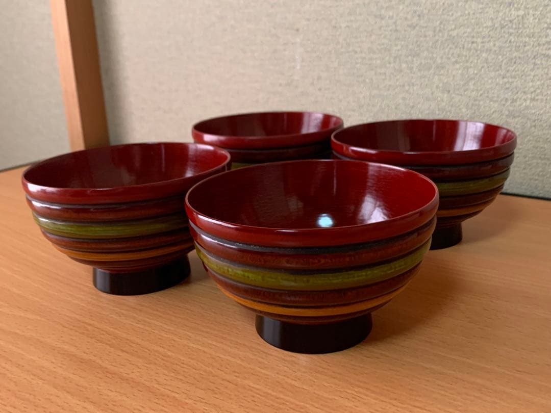 独楽塗 こま塗り 漆器 お椀 蓋付き 4個セット