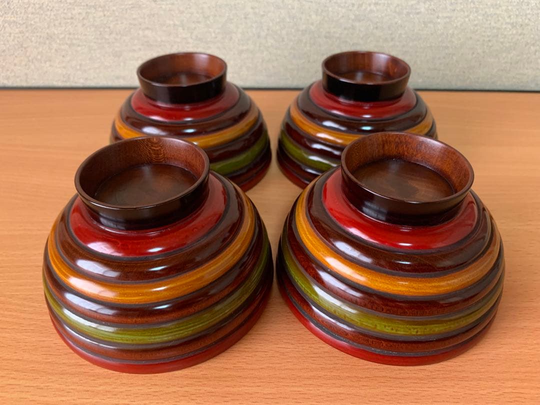独楽塗 こま塗り 漆器 お椀 蓋付き 4個セット