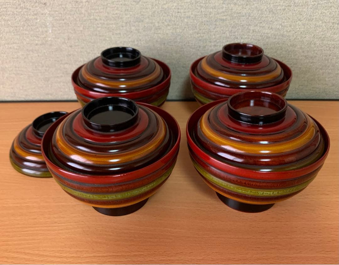 独楽塗 こま塗り 漆器 お椀 蓋付き 4個セット