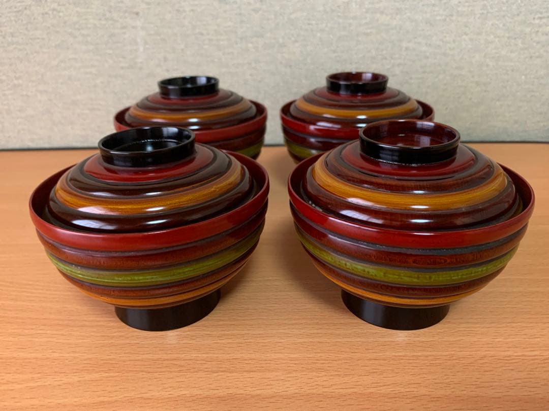 独楽塗 こま塗り 漆器 お椀 蓋付き 4個セット