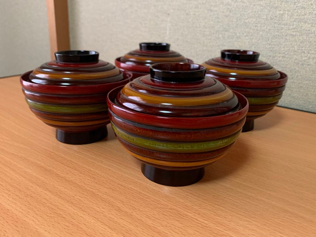 独楽塗 こま塗り 漆器 お椀 蓋付き 4個セット