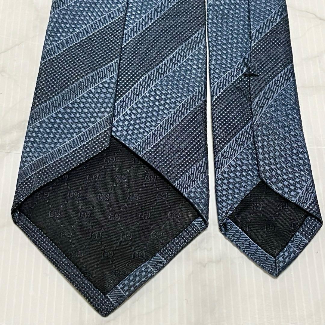 GUCCI グッチ 現行 ロゴ入り 蜂タグ ブルー グレー ネクタイ イタリア製