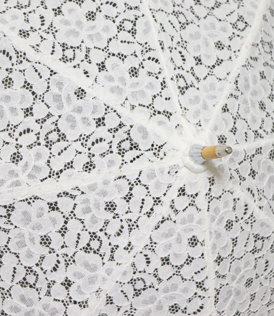 27,500円新品【長傘 日傘】綿100％ 繊細フラワー総レース かわず張り 白