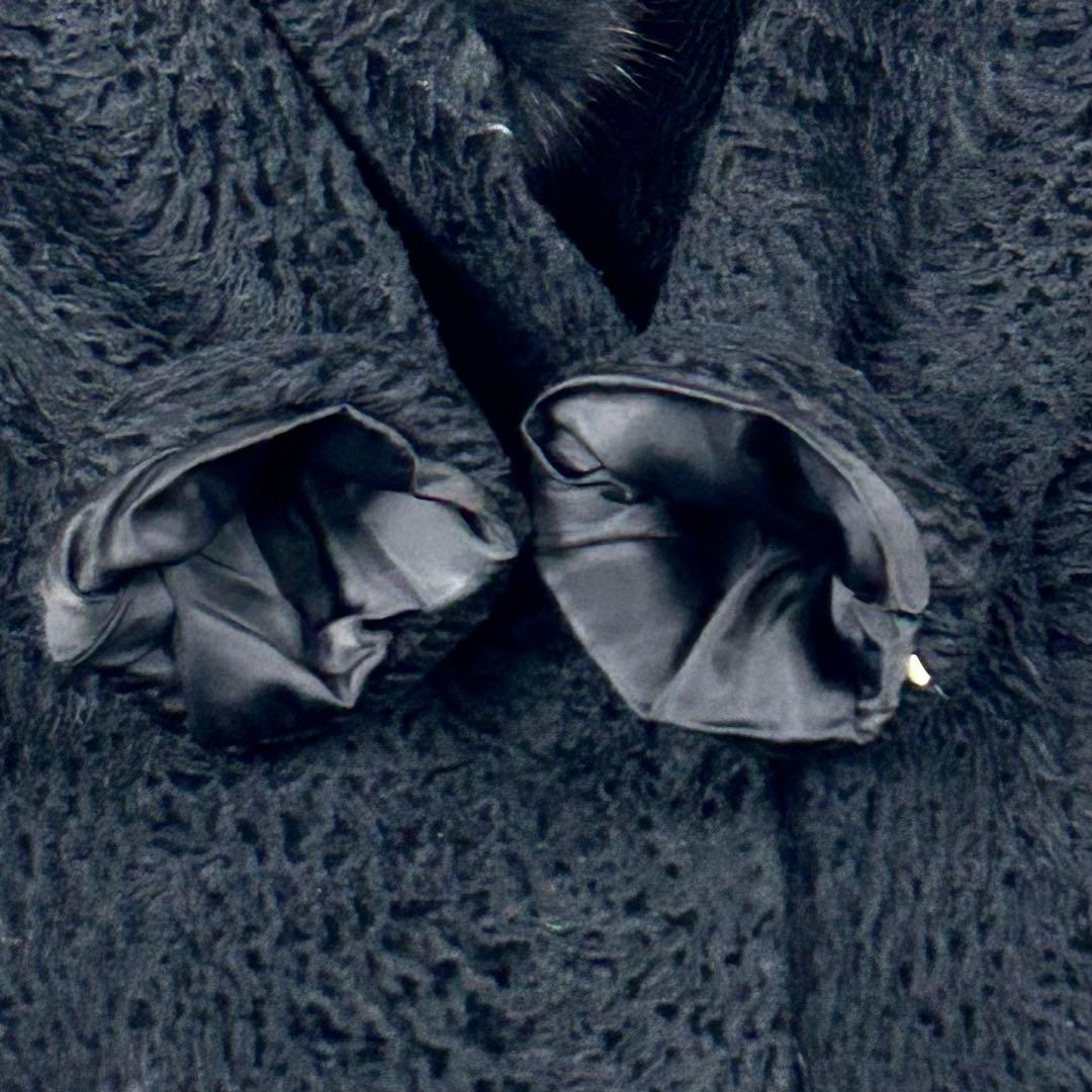 美品 アストラカン カラクールラム フォックスファー ロングコート 黒 105㌢