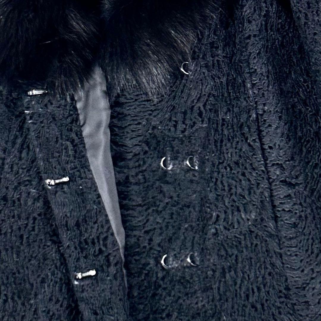 美品 アストラカン カラクールラム フォックスファー ロングコート 黒 105㌢