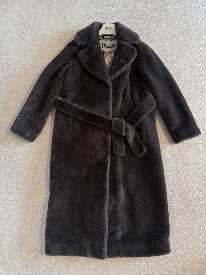 HERNO エコファー マキシロングコート 濃ブラウン 40 上品