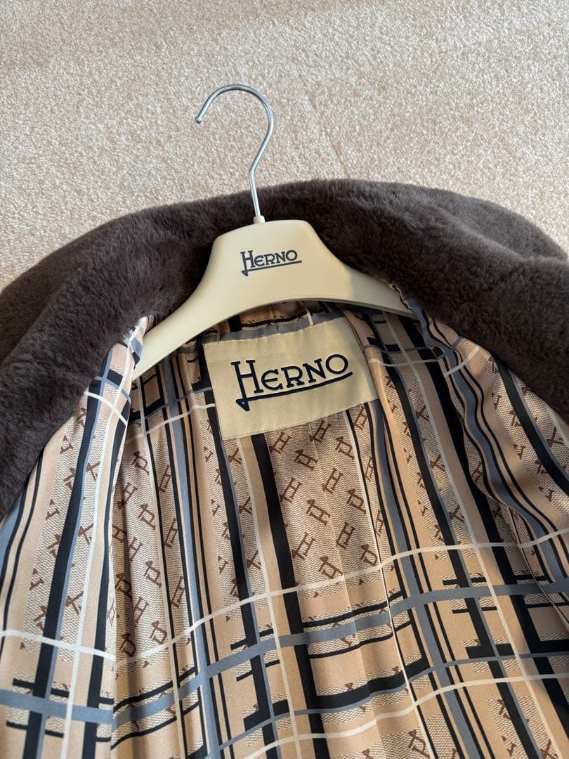 HERNO エコファー マキシロングコート 濃ブラウン 40 上品