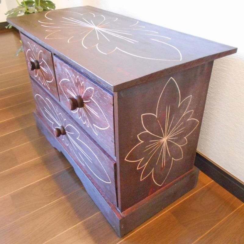 花柄模様 チェスト アジアン家具 バリ家具 収納家具 完成品家具 アンティーク風