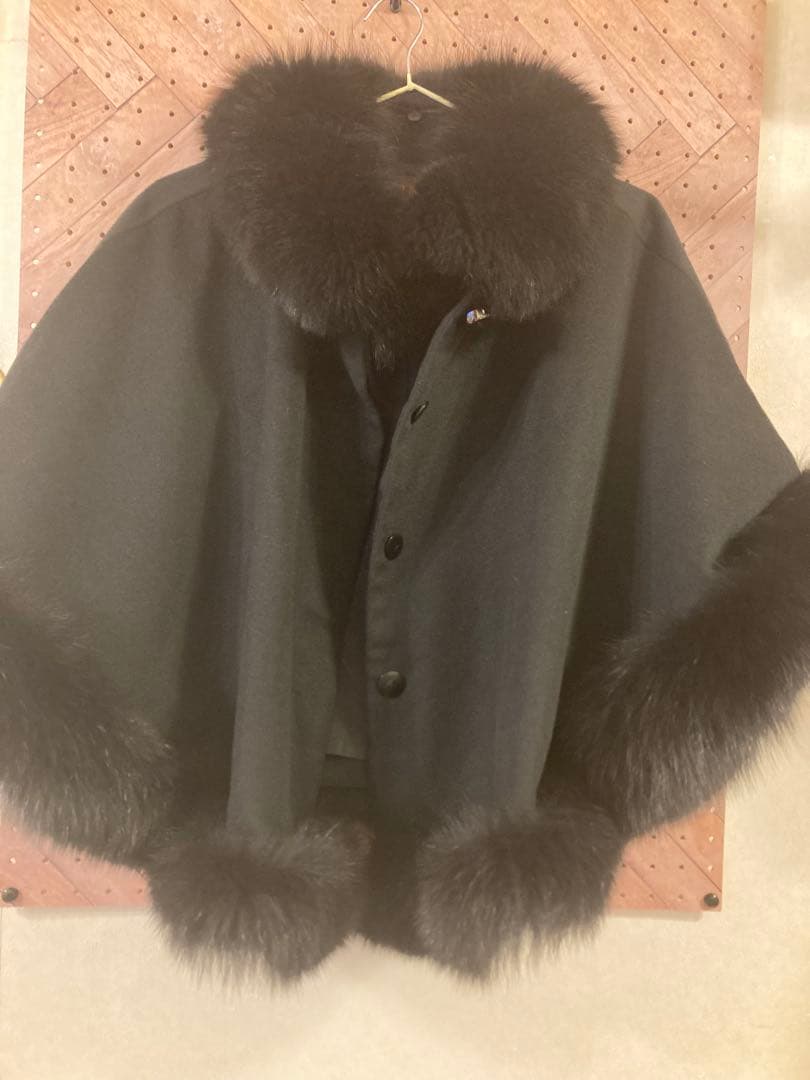 バルマン ポンチョコート 羽織 ファー カシミヤ フォックス