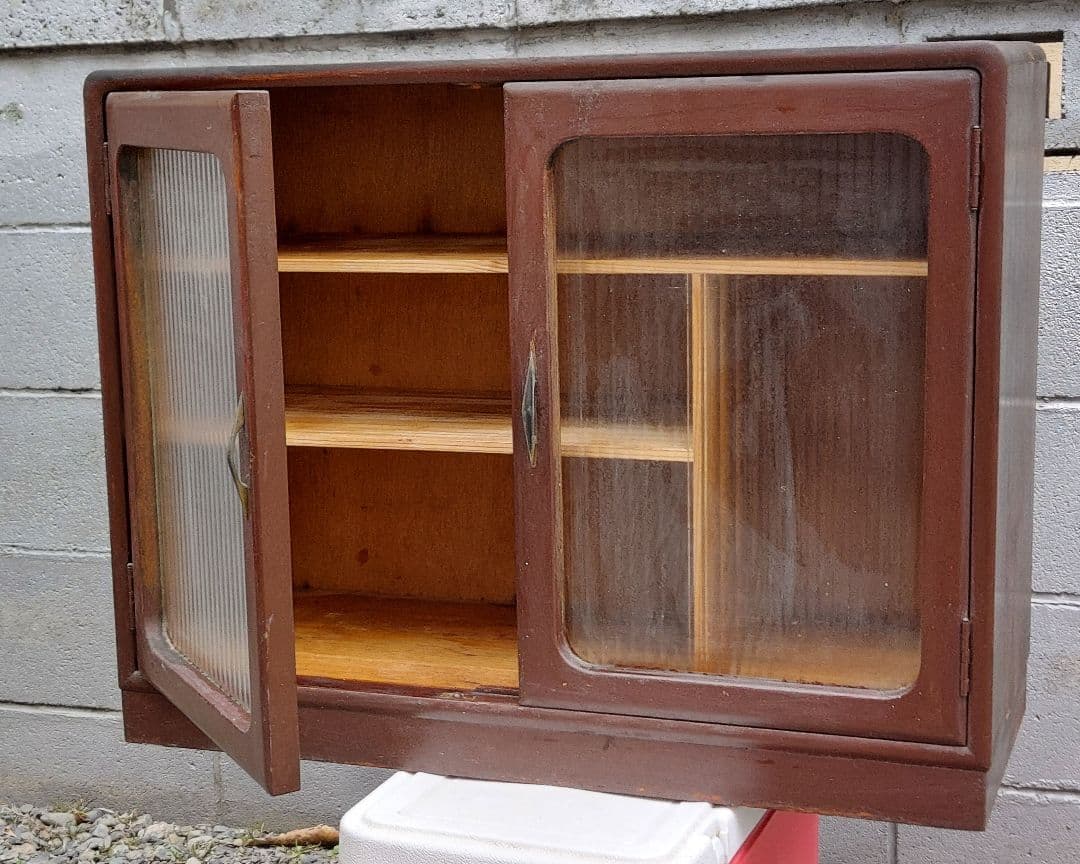 昭和レトロ 木製食器棚 ガラス扉 アンティーク