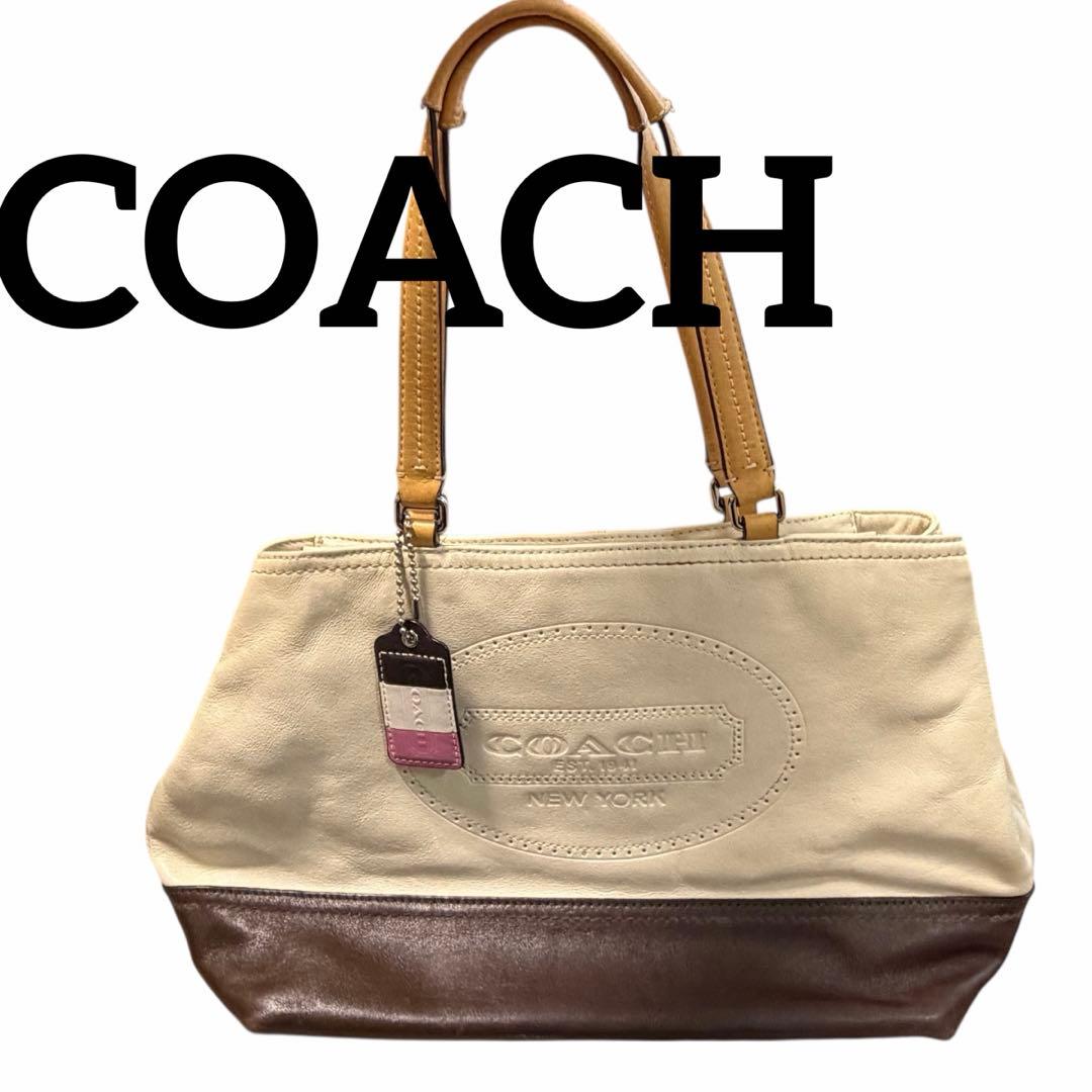 【美品】COACH トートバッグ ハンプトンズ オールレザー ブラウン