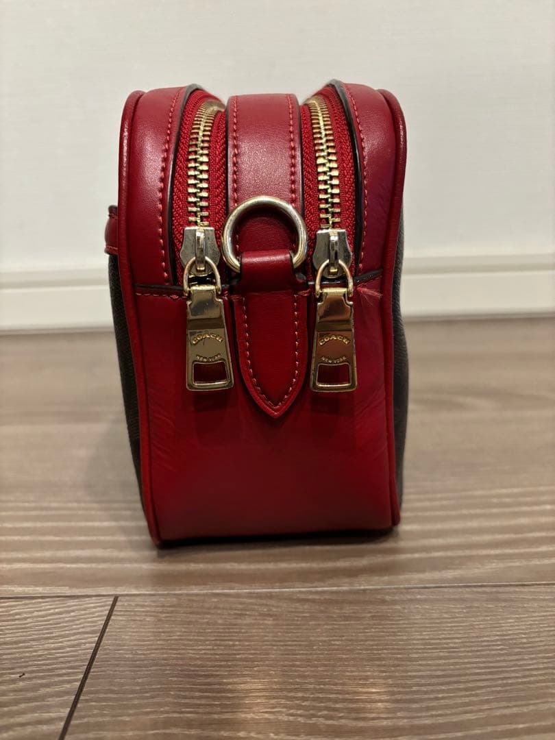 【お値下げ可】COACH ショルダーバッグ シグネチャー　ブラウン/レッド