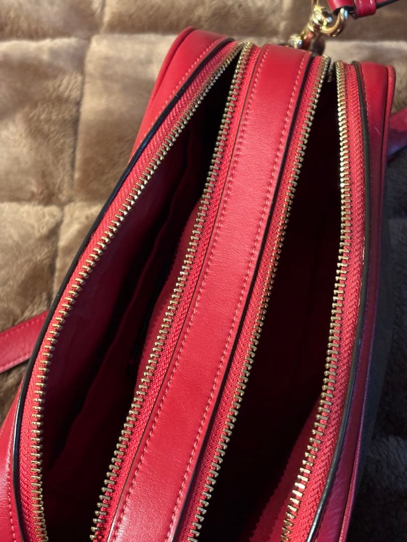 【お値下げ可】COACH ショルダーバッグ シグネチャー　ブラウン/レッド