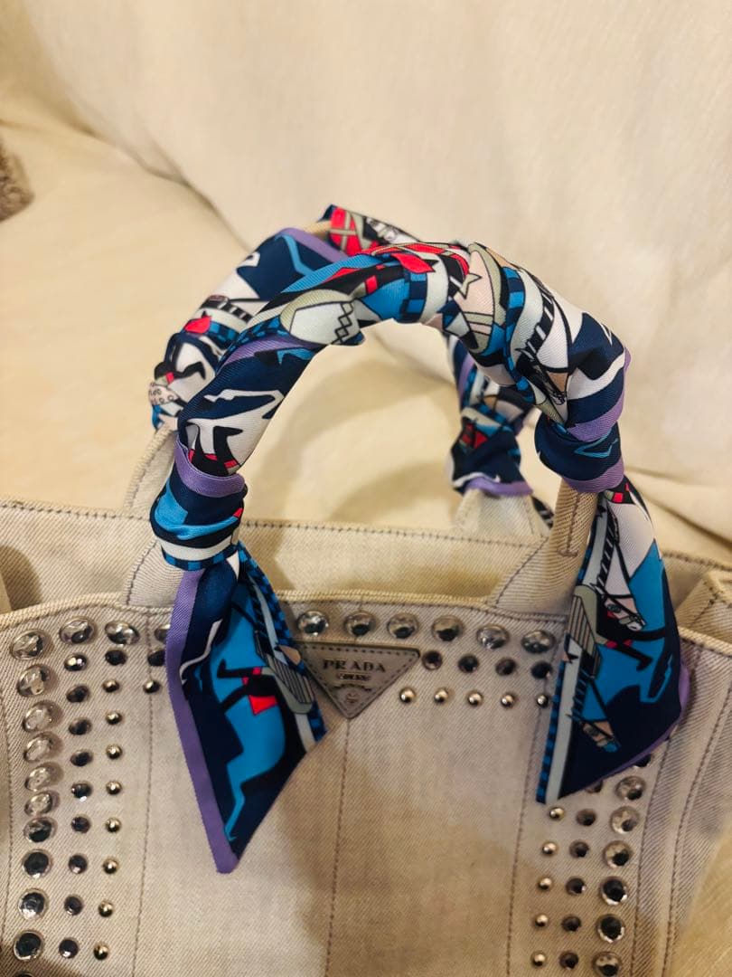 【PRADA プラダ】カナパ　キャンバス トートバッグ スタッズ付き