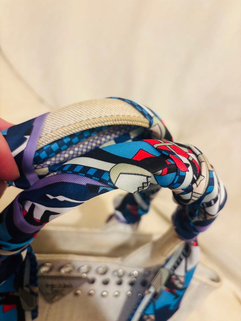 【PRADA プラダ】カナパ　キャンバス トートバッグ スタッズ付き