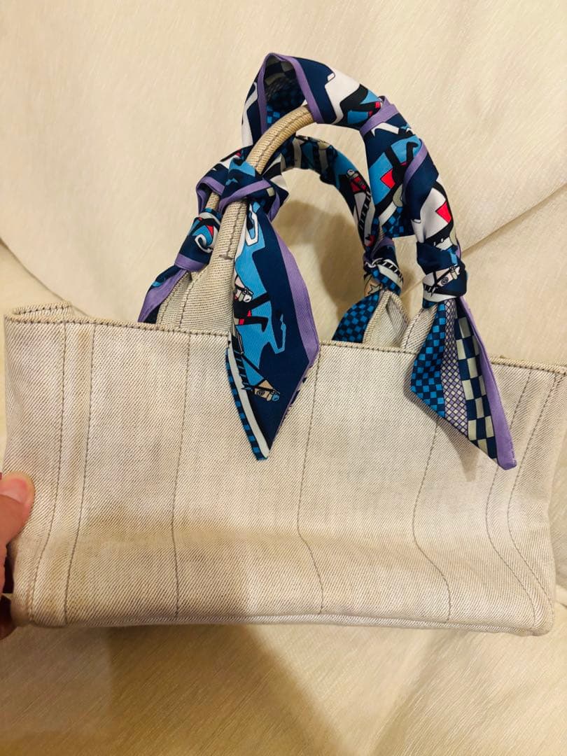 【PRADA プラダ】カナパ　キャンバス トートバッグ スタッズ付き