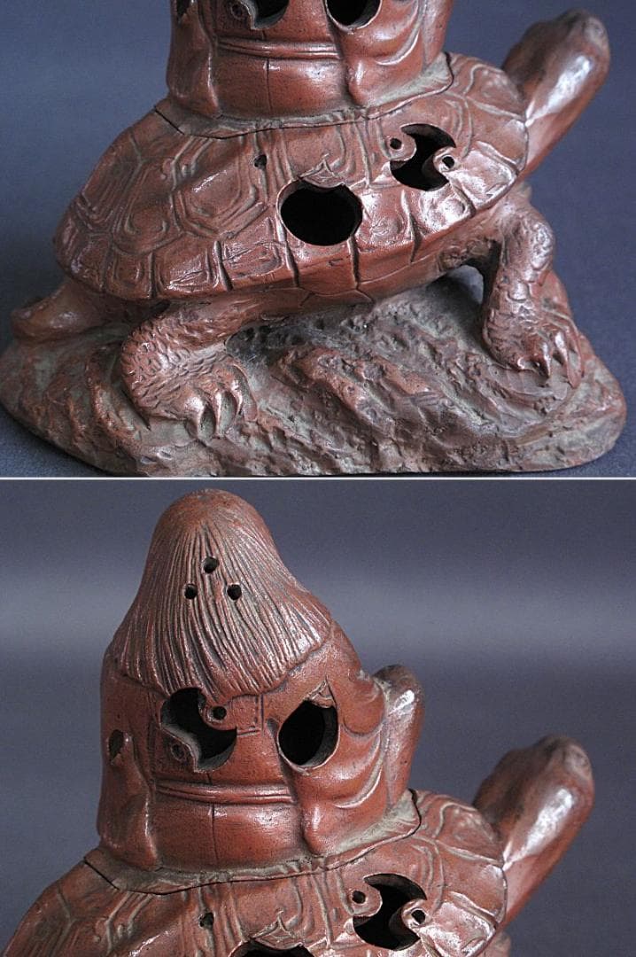 値下げ‼️ 時代!! 天保赤備前『亀に仙人香炉』珍しい細工物　高13㎝