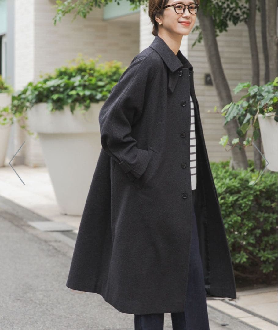 ★美品★UR DOORS＊ウール100バルマカーンコート　チャコールS