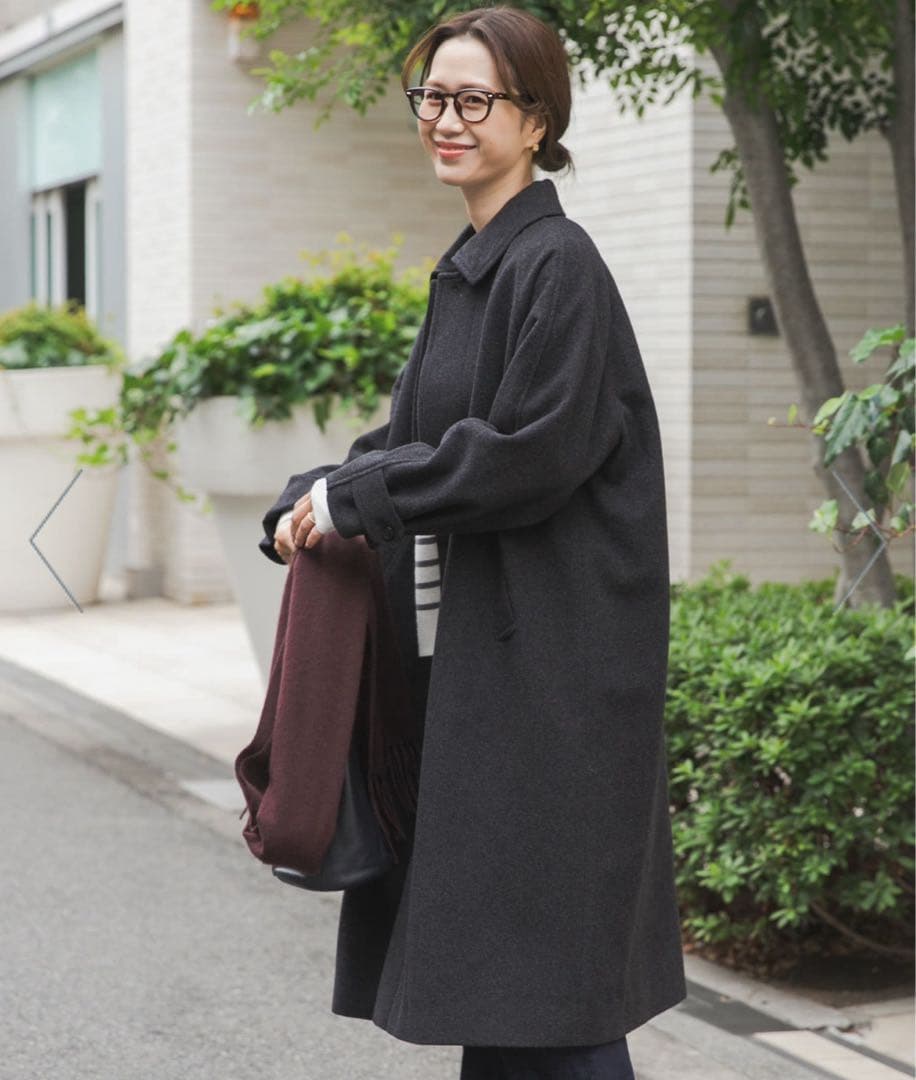 ★美品★UR DOORS＊ウール100バルマカーンコート　チャコールS