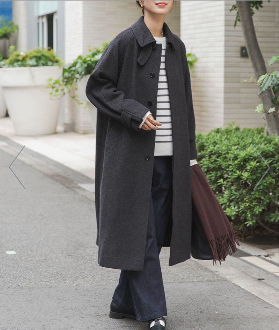 ★美品★UR DOORS＊ウール100バルマカーンコート　チャコールS