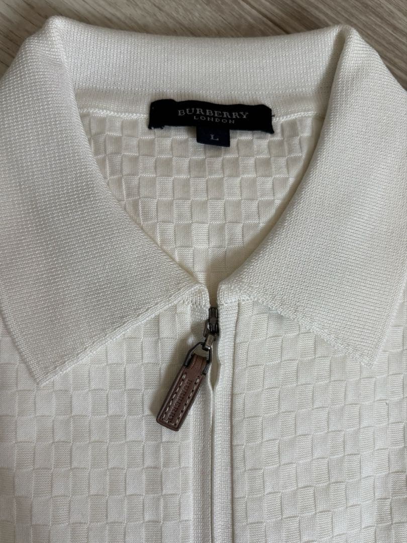 L todBurberryLondon ホワイト ジップアップ ポロシャツ