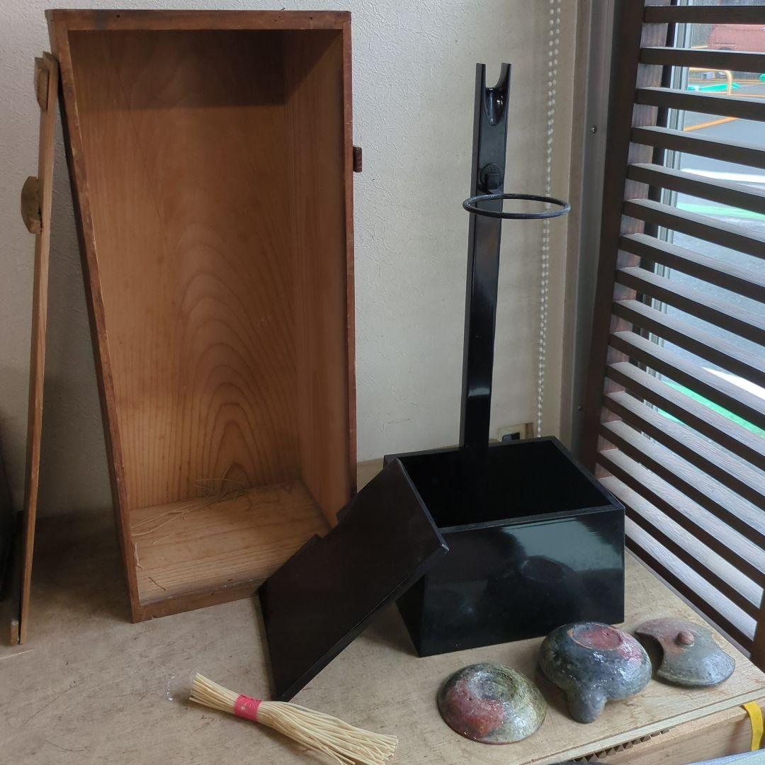 骨董 たんころ 灯火器 灯り 木製台 陶器 いろいろ 木箱