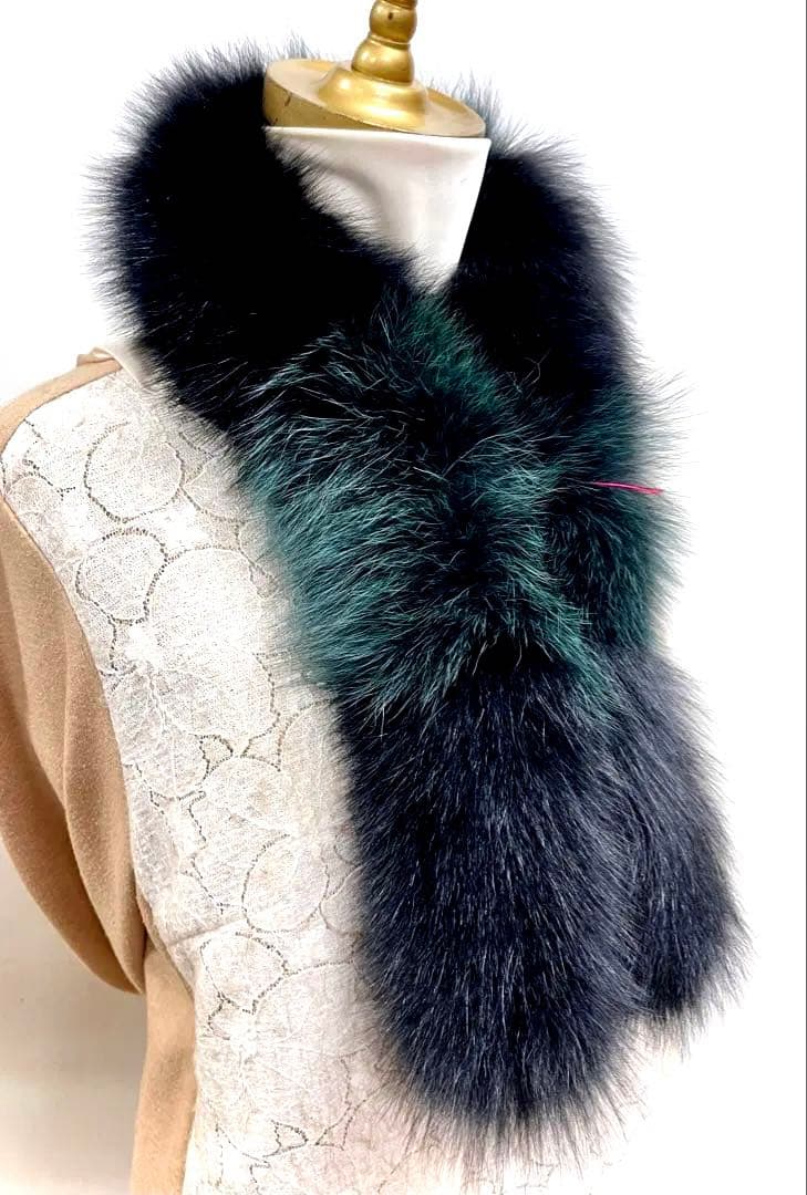 blue fox design muffler／黒　深緑 ／GAKE日本製❣️