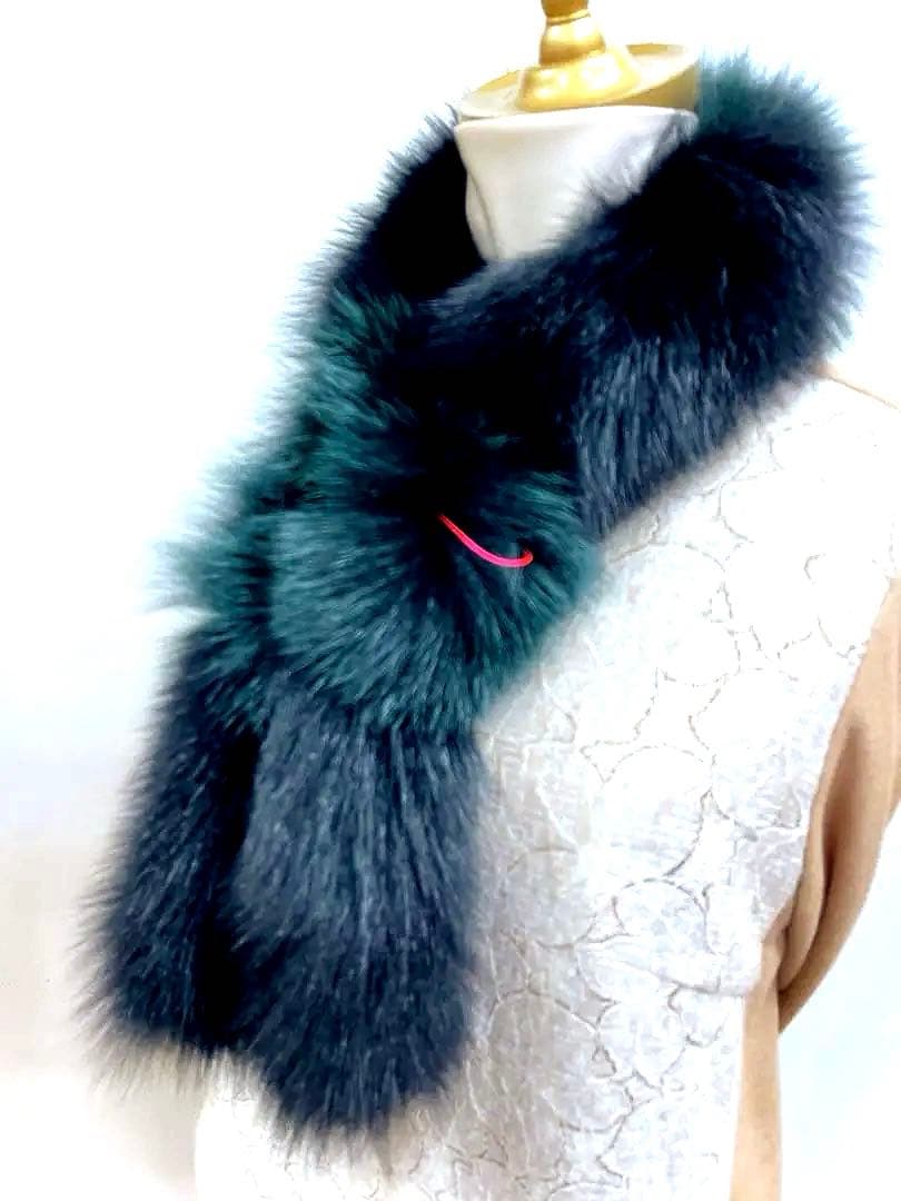 blue fox design muffler／黒　深緑 ／GAKE日本製❣️