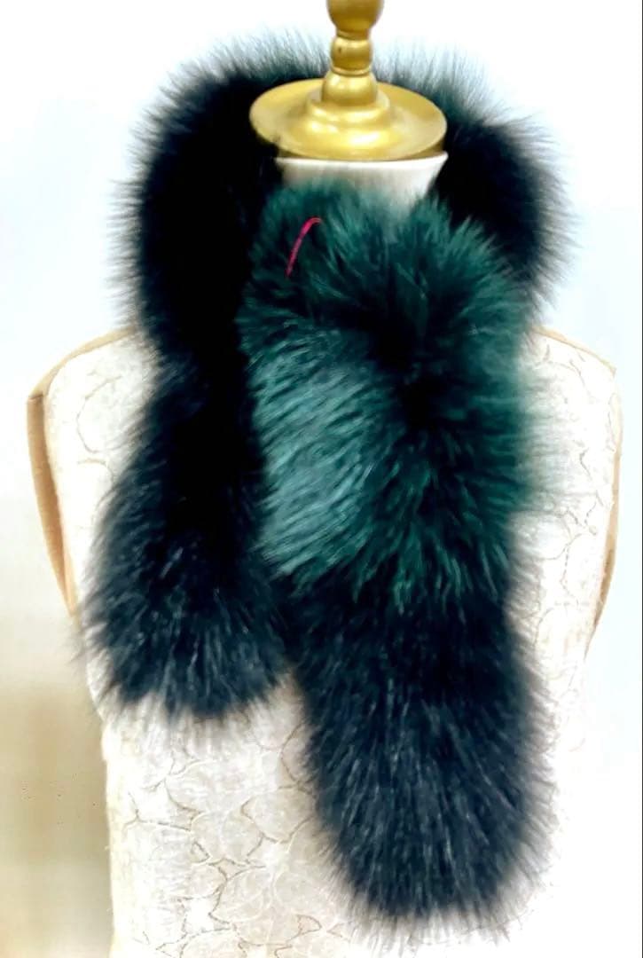 blue fox design muffler／黒　深緑 ／GAKE日本製❣️