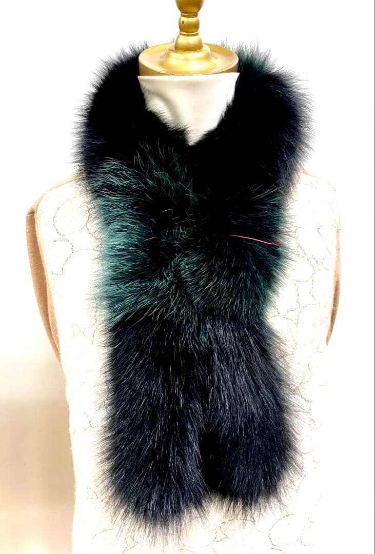 blue fox design muffler／黒　深緑 ／GAKE日本製❣️