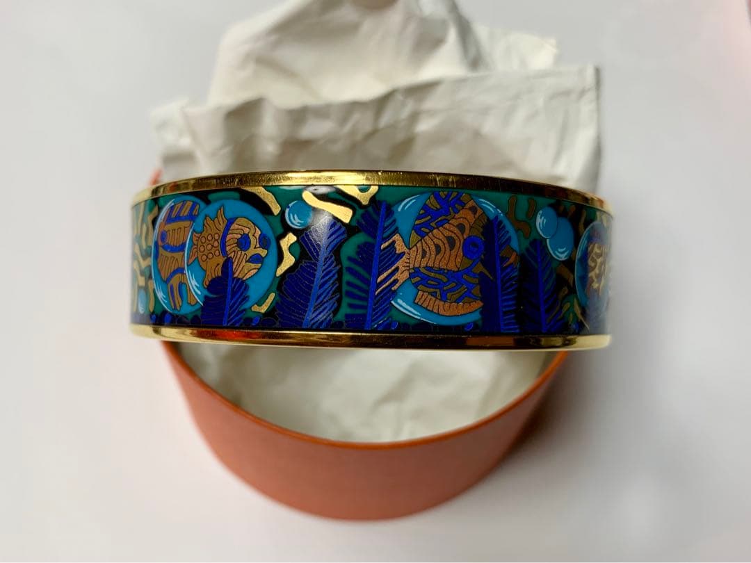 HERMES エルメス ワイドバングル エマイユ熱帯魚ブルー×ゴールド