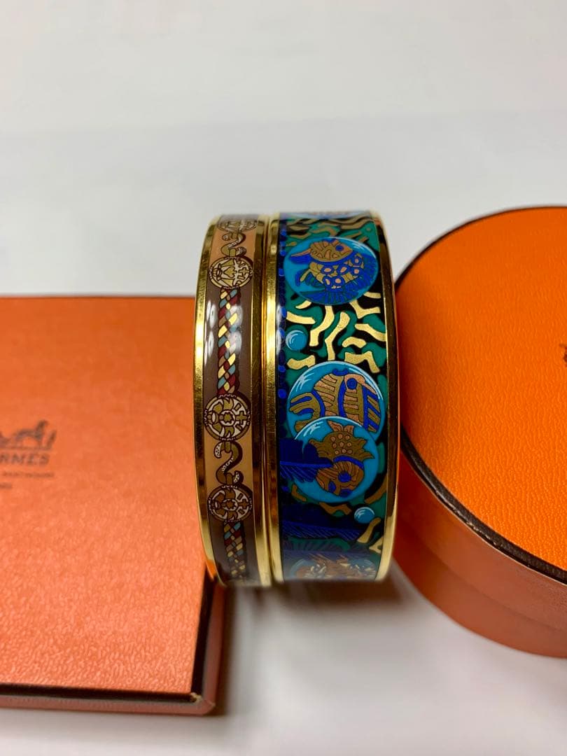 HERMES エルメス ワイドバングル エマイユ熱帯魚ブルー×ゴールド