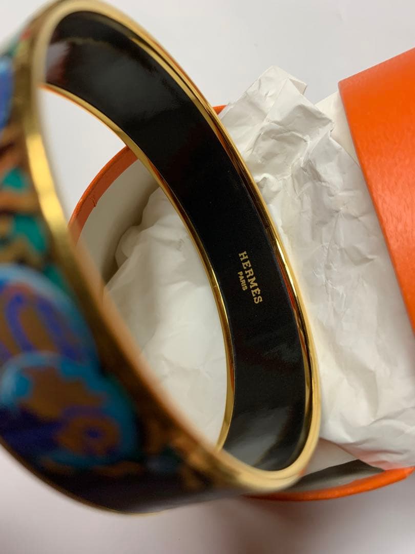 HERMES エルメス ワイドバングル エマイユ熱帯魚ブルー×ゴールド