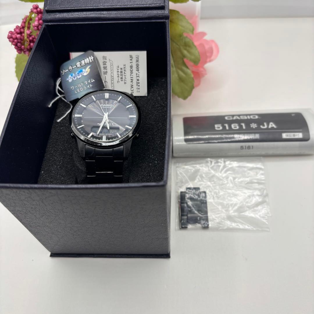 稼働品☆箱付　CASIOカシオ　リニエージ　オールブラック　電波ソーラー