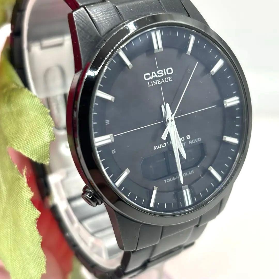 稼働品☆箱付　CASIOカシオ　リニエージ　オールブラック　電波ソーラー