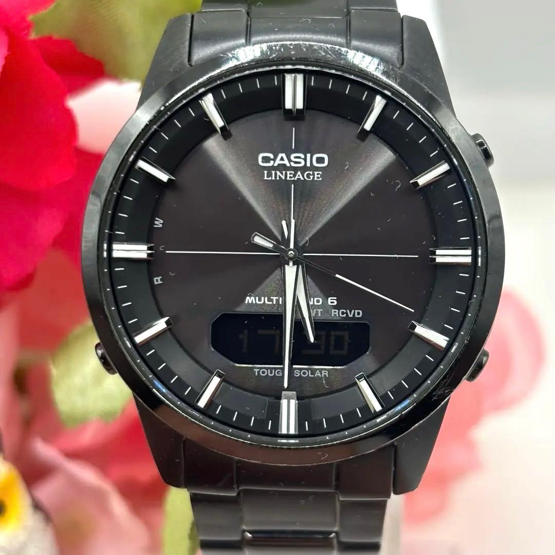 稼働品☆箱付　CASIOカシオ　リニエージ　オールブラック　電波ソーラー